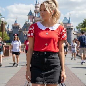 Disney Minnie Mouse Red and White Polka Dot Top - Size Large